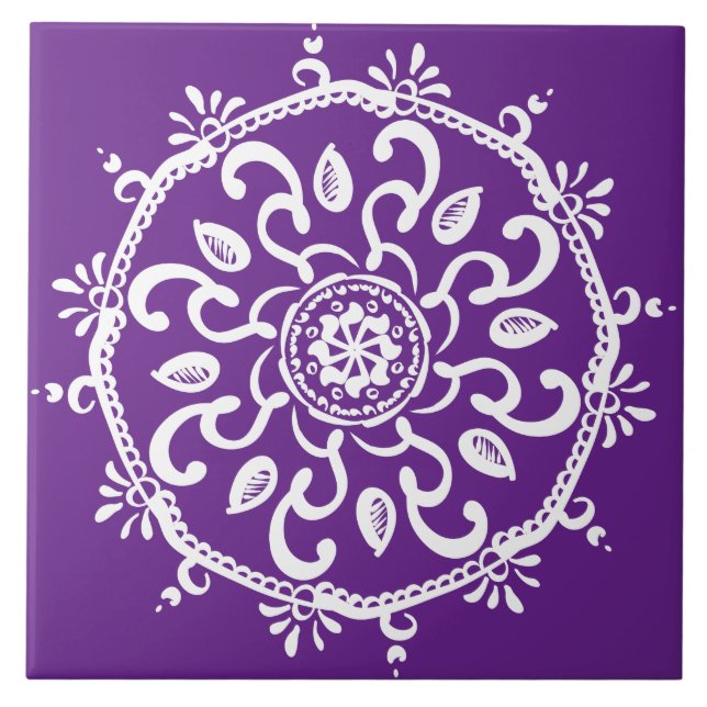 Azulejo De Cerâmica EggPlant Mandala (Frente)