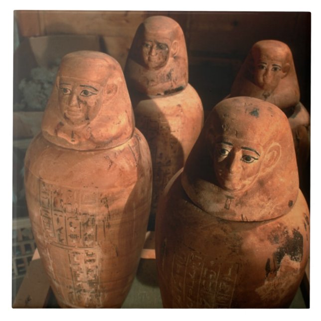 Azulejo De Cerâmica Egito, 26.ª dinastia Canopic jars encontrada em Ab (Frente)