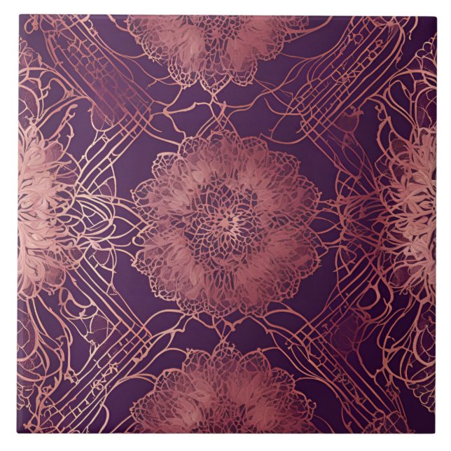 Azulejo De Cerâmica Ei Rosegold Floral AI art (Frente)