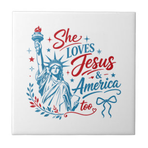 Azulejo De Cerâmica Ela Ama Jesus e a América Também 4 de Julho Cristo