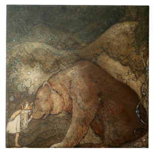 Azulejo De Cerâmica "Ela beijou o urso" de John Bauer
