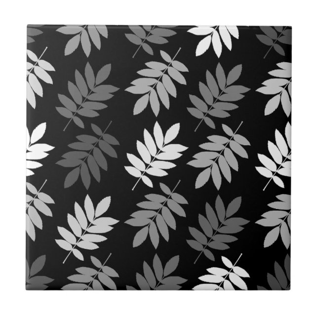 Azulejo De Cerâmica Elder Leaf Pattern Black White Grey (Frente)