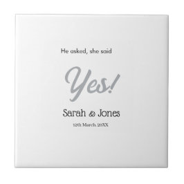 Azulejo De Cerâmica Ele perguntou ela disse sim noivado simples prata 