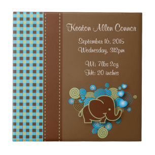 Azulejo De Cerâmica Elefante azul, verde & de Brown da xadrez do bebê