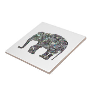 Azulejo De Cerâmica Elefante brilhante de mosaico prateado cintilante