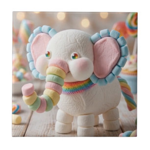 Azulejo De Cerâmica Elefante Caprichoso de Marshmallow e Doces Pastel
