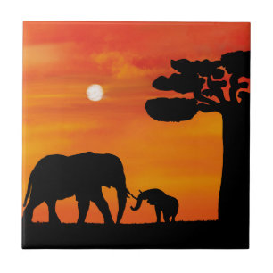 Azulejo De Cerâmica elefante, ,céu ,animais ,nascer do sol ,natureza ,