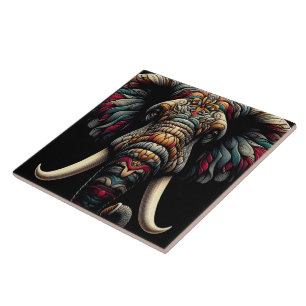 Azulejo De Cerâmica Elefante colorida com padrões detalhados