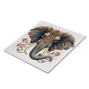 Azulejo De Cerâmica Elefante com intricados designs florais