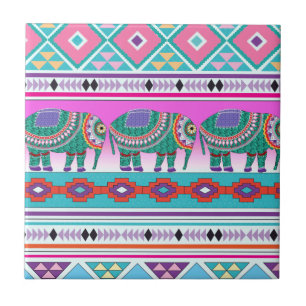 Azulejo De Cerâmica Elefante com Padrão Asteca