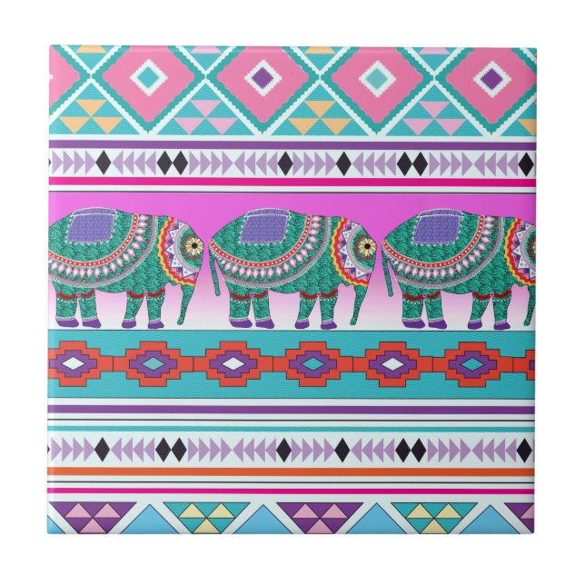 Azulejo De Cerâmica Elefante com padrão asteca (Frente)