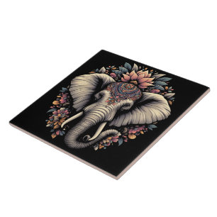Azulejo De Cerâmica Elefante com padrão floral na natureza