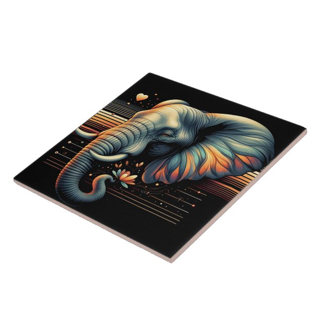 Azulejo De Cerâmica Elefante com padrão vibrante no pôr do sol (Lateral)