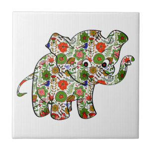 Azulejo De Cerâmica Elefante De Bebê Floral Colorido E Bonito
