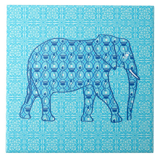 Azulejo De Cerâmica Elefante de flor de lótus - turquesa (Frente)