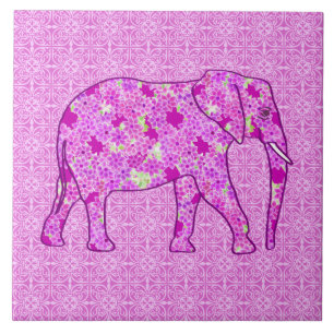 Azulejo De Cerâmica Elefante de flor - orquídea e magenta
