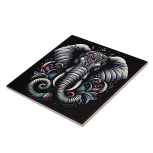 Azulejo De Cerâmica Elefante de ornamentado floral