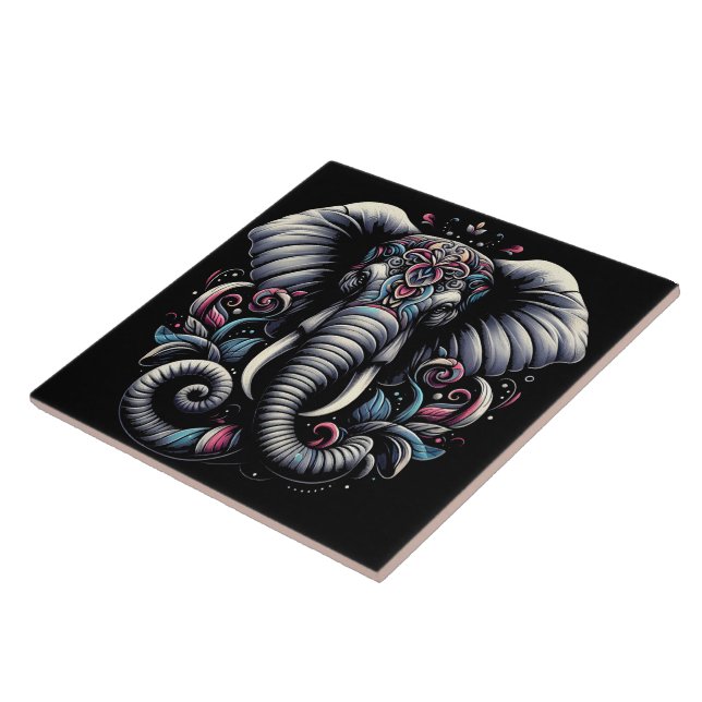 Azulejo De Cerâmica Elefante de ornamentado floral (Lateral)