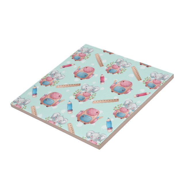 Azulejo De Cerâmica Elefante de Volta às Aulas Estampado (Lateral)