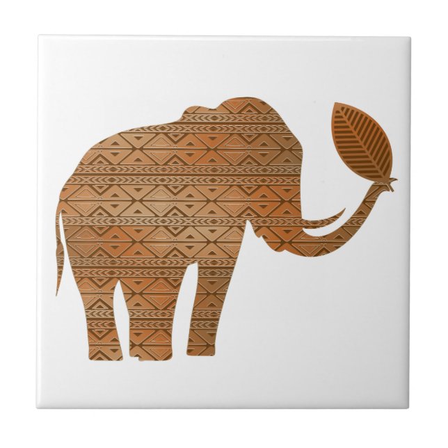 Azulejo De Cerâmica Elefante - Design de Arte Tribal (Frente)