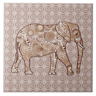 Azulejo De Cerâmica Elefante do redemoinho do Fractal - marrom e taupe