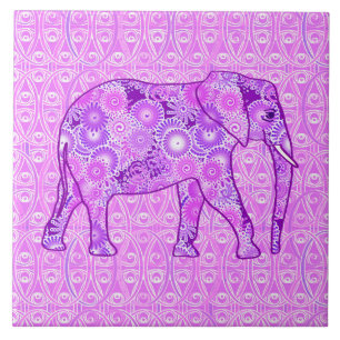Azulejo De Cerâmica Elefante do redemoinho do Fractal - roxo e