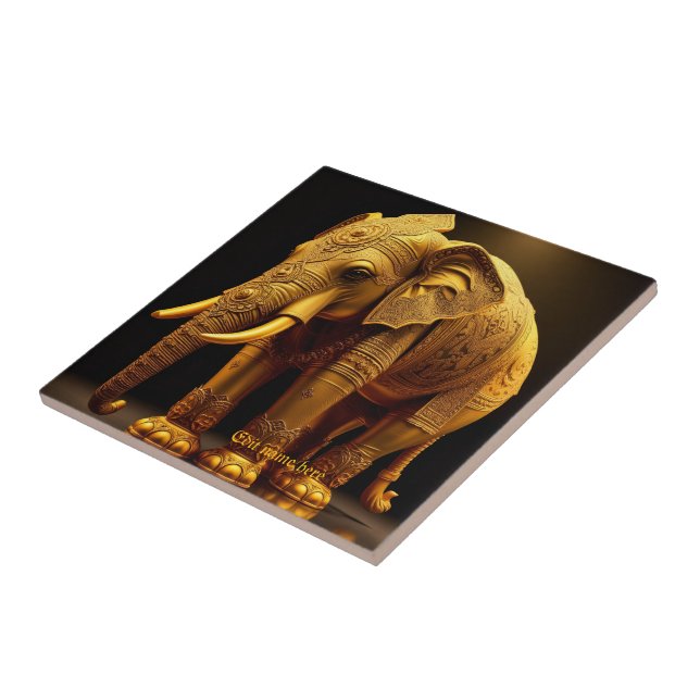 Azulejo De Cerâmica Elefante Dourado Real (Lateral)