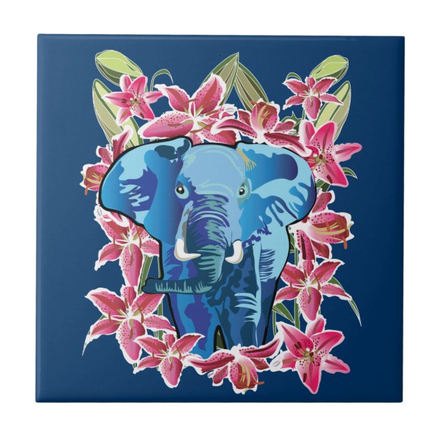 Azulejo De Cerâmica Elefante e lírio (Frente)