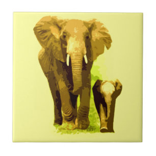 Azulejo De Cerâmica Elefante & elefante do bebê