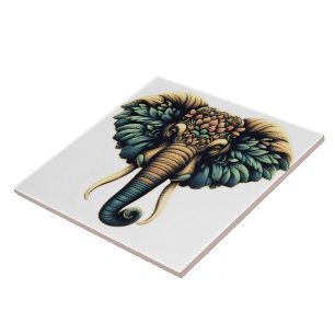 Azulejo De Cerâmica Elefante em flores e folhas vibrantes