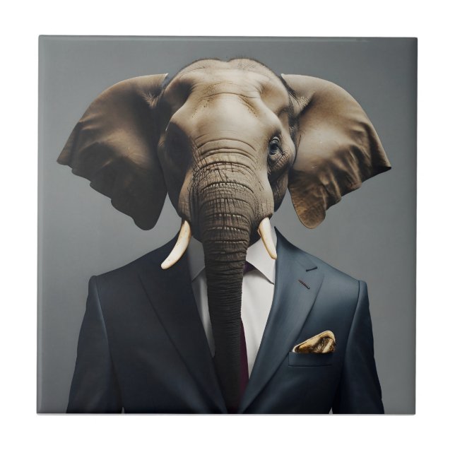 Azulejo De Cerâmica Elefante engraçado de terno (Frente)