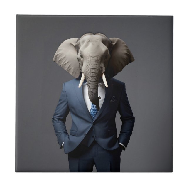 Azulejo De Cerâmica Elefante engraçado de terno (Frente)