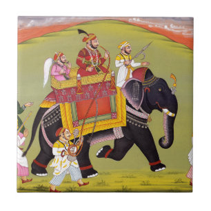 AZULEJO DE CERÂMICA ELEFANTE INDIANO DO MAHARAJA REAL CAÇA EQUITAÇÃ
