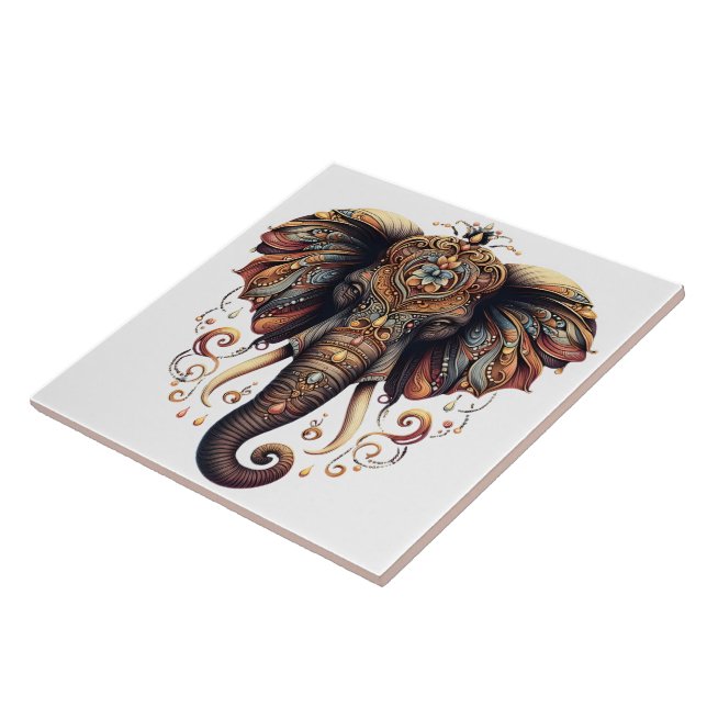Azulejo De Cerâmica Elefante majestoso adornado com padrões intrincado (Lateral)