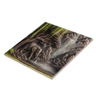 Azulejo De Cerâmica Elefante Majestoso por Cena de Quebra d'Água Tranq