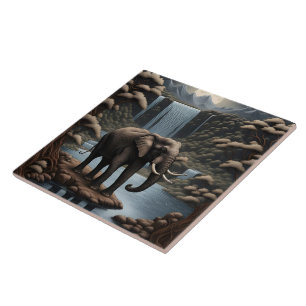 Azulejo De Cerâmica Elefante majestoso por Serene Waterfall à noite