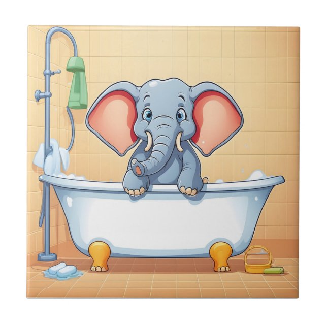 Azulejo De Cerâmica Elefante no banho (Frente)