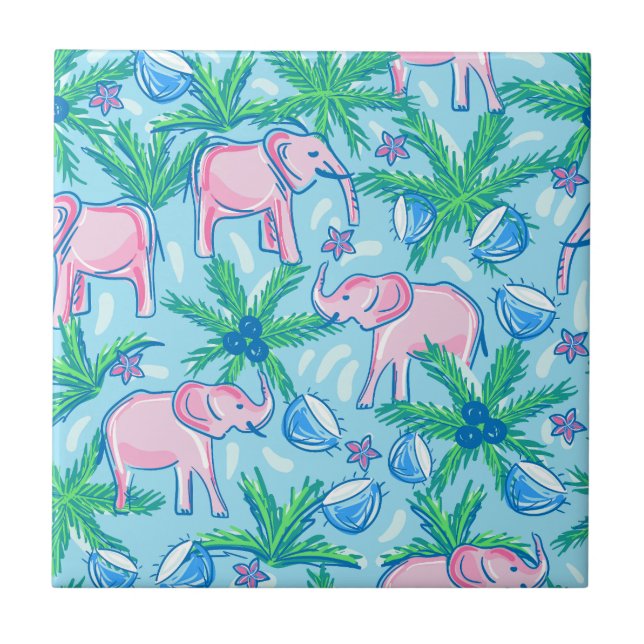 Azulejo De Cerâmica Elefante rosa de pré-disquete (Frente)