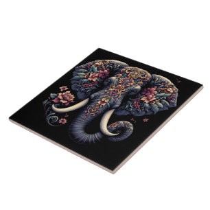 Azulejo De Cerâmica Elefante vibrante com padrão floral
