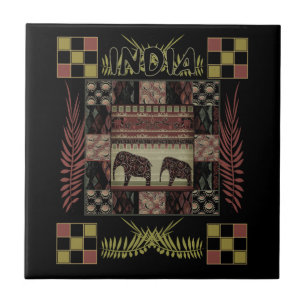 Azulejo De Cerâmica Elefantes de mantas étnicas da Índia