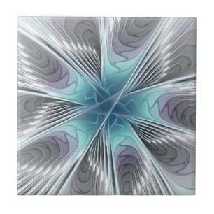 Azulejo De Cerâmica Elegance Modern Blue Cinza White Fractal Art Flowe