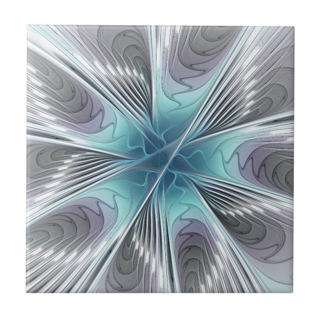 Azulejo De Cerâmica Elegance Modern Blue Cinza White Fractal Art Flowe (Frente)