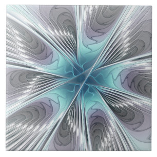 Azulejo De Cerâmica Elegance Modern Blue Cinza White Fractal Art Flowe