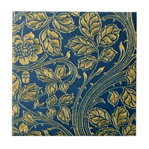 Azulejo De Cerâmica Elegância Azul Dourada
