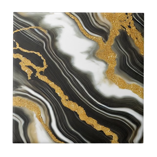 Azulejo De Cerâmica Elegância com visual de mármore preto e branco dou (Frente)