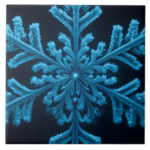 Azulejo De Cerâmica Elegância Congelada: Floco de Neve Azul Intriciado