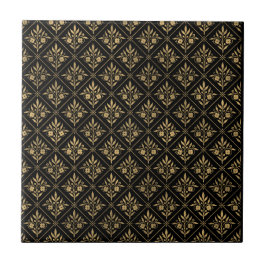 Azulejo De Cerâmica Elegância Dourada – Preto e Dourado Botânico Sem C