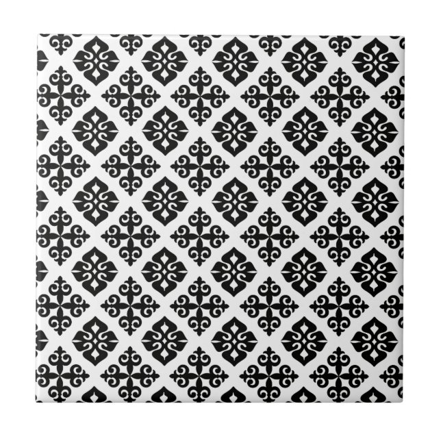 Azulejo De Cerâmica Elegância em preto & no branco (Frente)