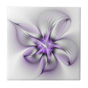 Azulejo De Cerâmica Elegância Floral Arte Fractal Violeta Abstrata Mod