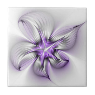 Azulejo De Cerâmica Elegância Floral Arte Fractal Violeta Abstrata Mod